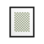 Checkerboard Check Checkered Pattern in Sage Green and Off White Framed Art Print Gallery Image 6