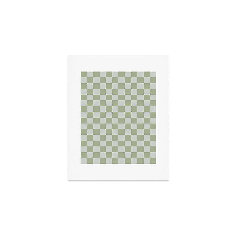Checkerboard Check Checkered Pattern in Sage Green Art Print Gallery Image 1