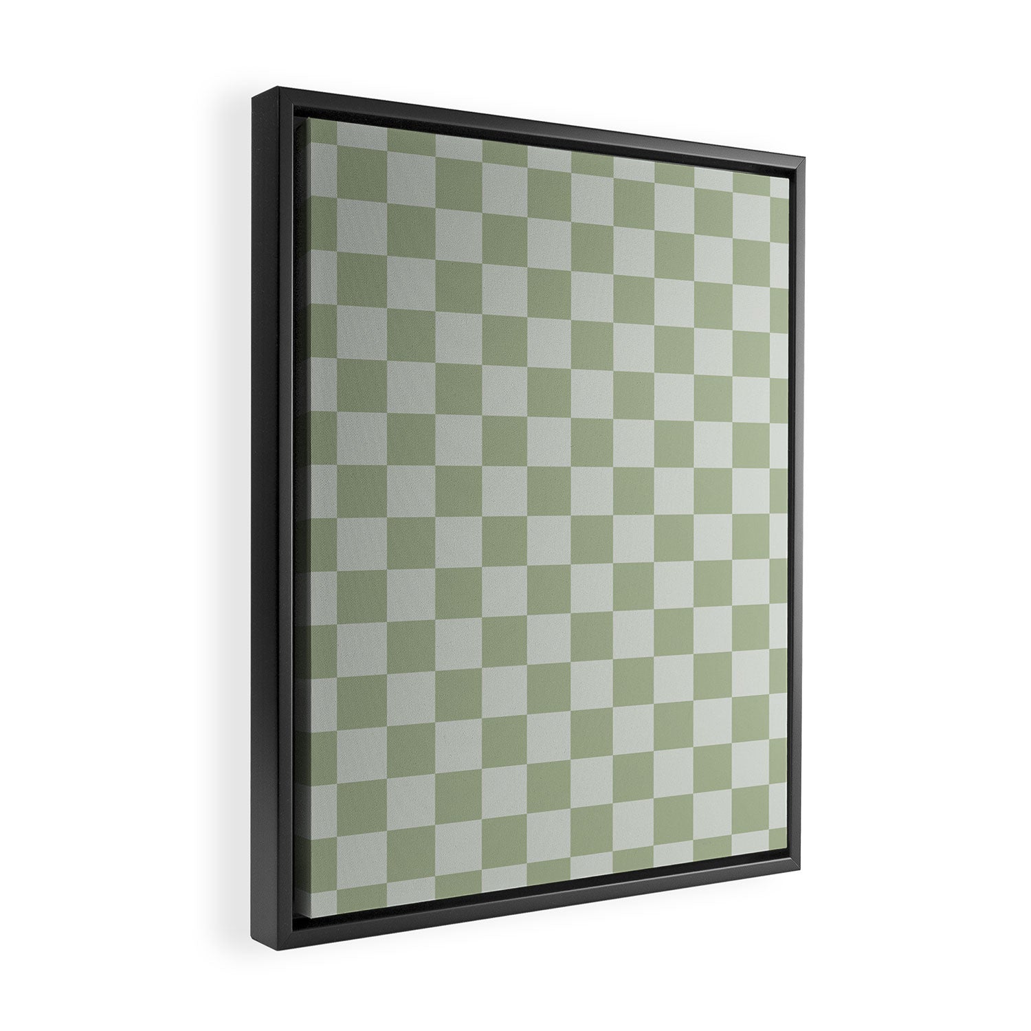 Checkerboard Check Checkered Pattern in Sage Green Framed Canvas Print Gallery Image 2