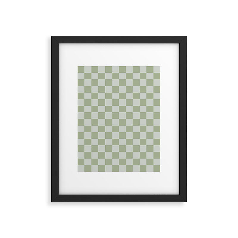 Checkerboard Check Checkered Pattern in Sage Green Framed Art Print Gallery Image 6