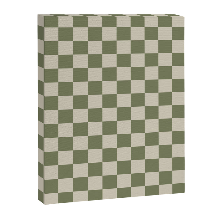 Checkerboard Check Checkered Pattern in Sage Olive Green and Beige Canvas Print Gallery Image 1