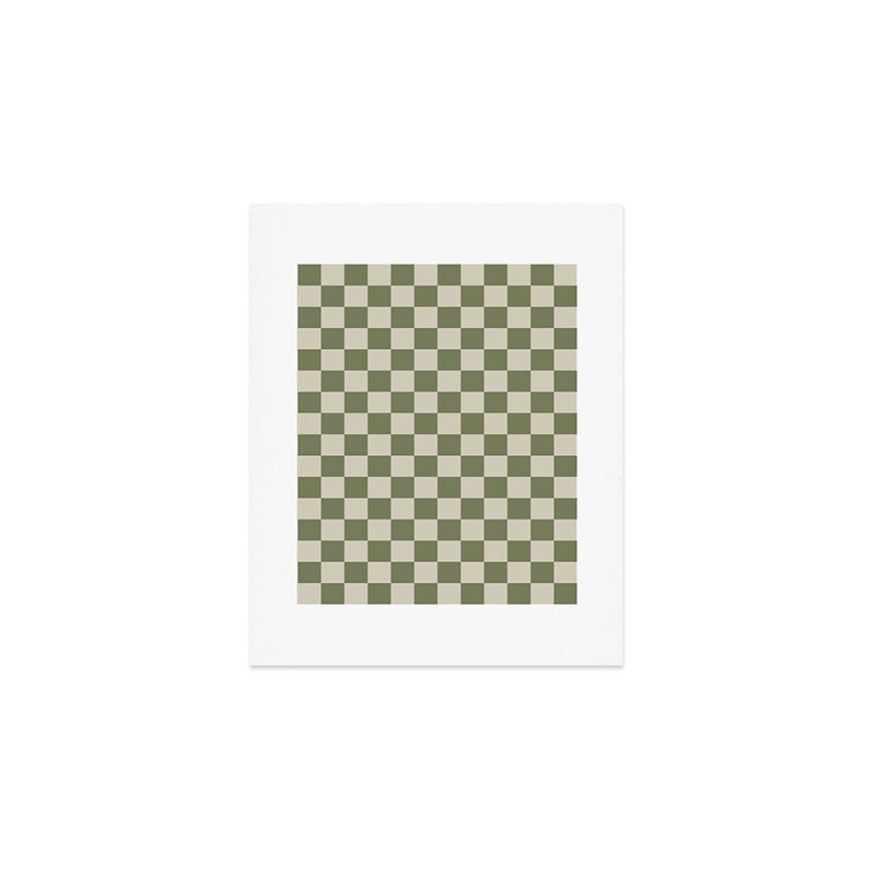 Checkerboard Check Checkered Pattern in Sage Olive Green and Beige Art Print Gallery Image 1