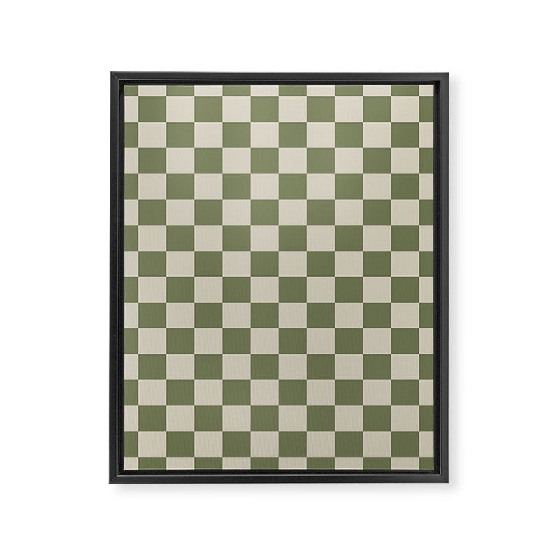 Checkerboard Check Checkered Pattern in Sage Olive Green and Beige Framed Canvas Print Gallery Image 8