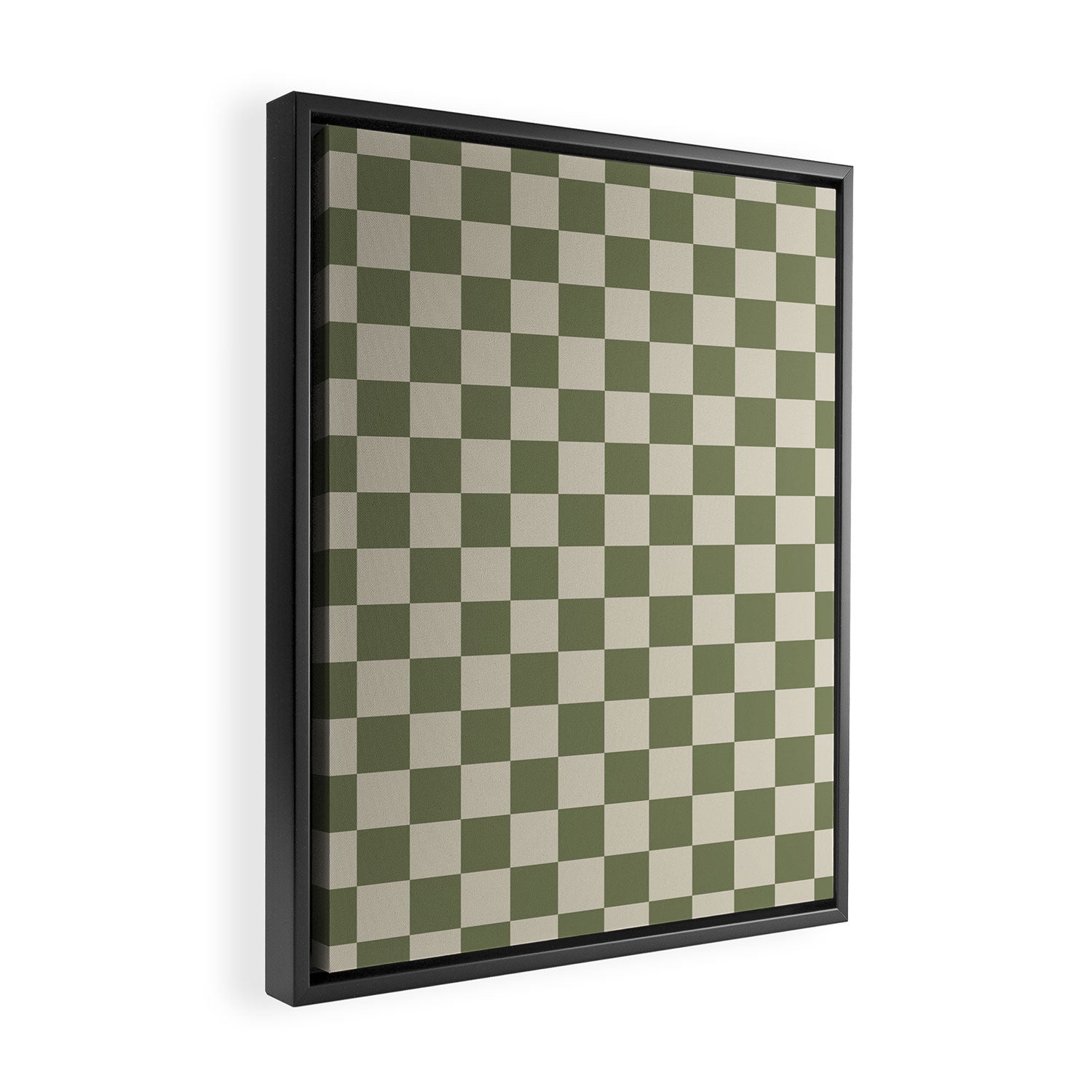 Checkerboard Check Checkered Pattern in Sage Olive Green and Beige Framed Canvas Print Gallery Image 2