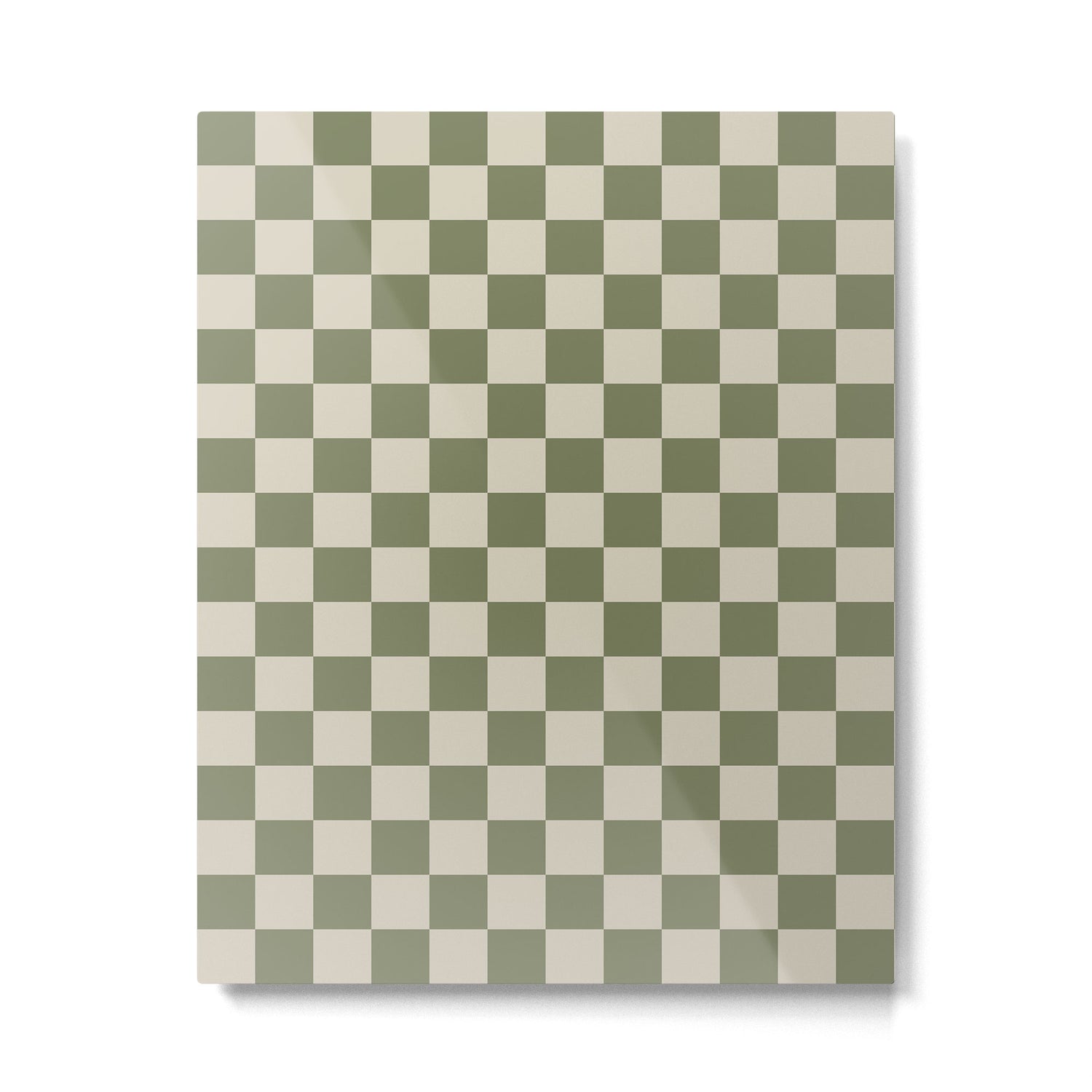 Checkerboard Check Checkered Pattern in Sage Olive Green and Beige Metal Print Gallery Image 6