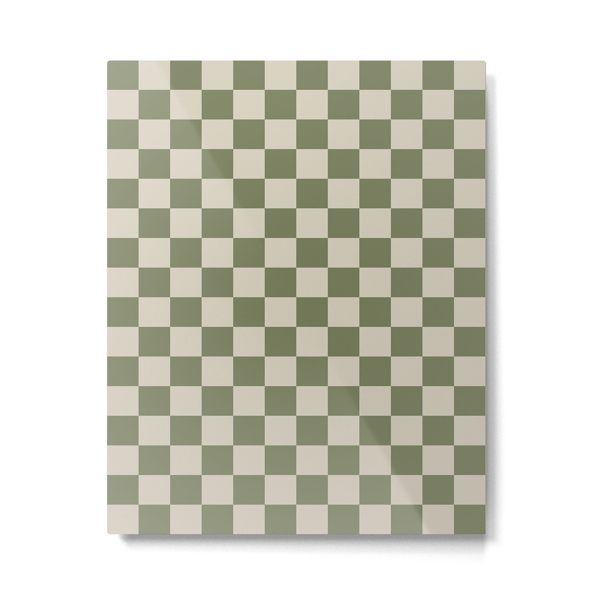 Checkerboard Check Checkered Pattern in Sage Olive Green and Beige Metal Print Gallery Image 6