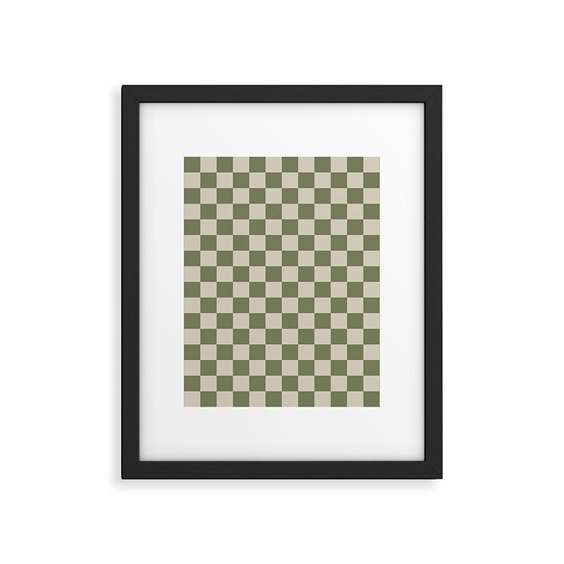 Checkerboard Check Checkered Pattern in Sage Olive Green and Beige Framed Art Print Gallery Image 6