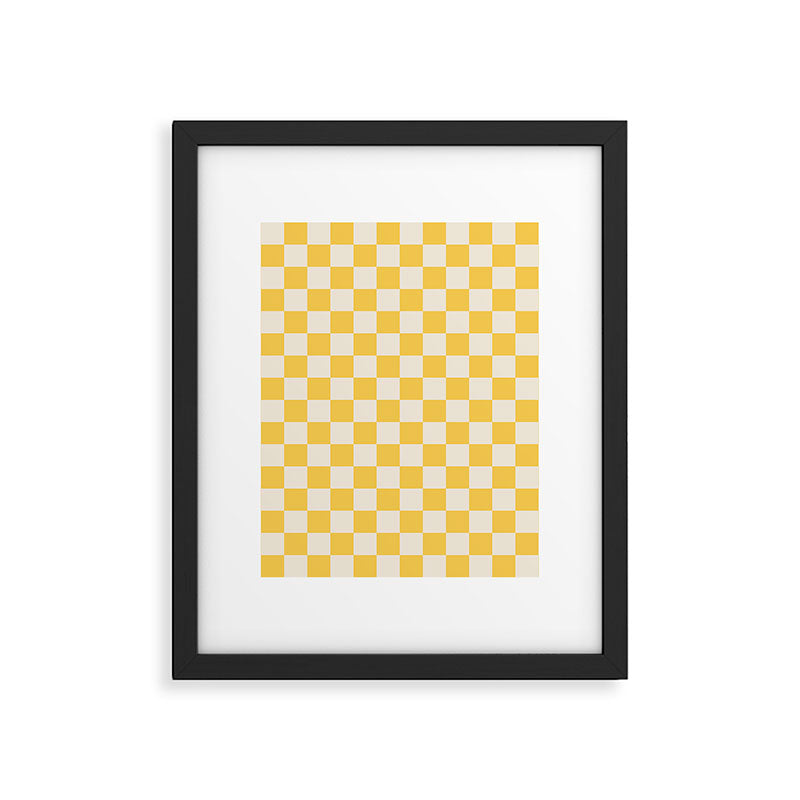 Checkerboard Check Checkered Pattern Yellow Cream Framed Art Print Gallery Image 6