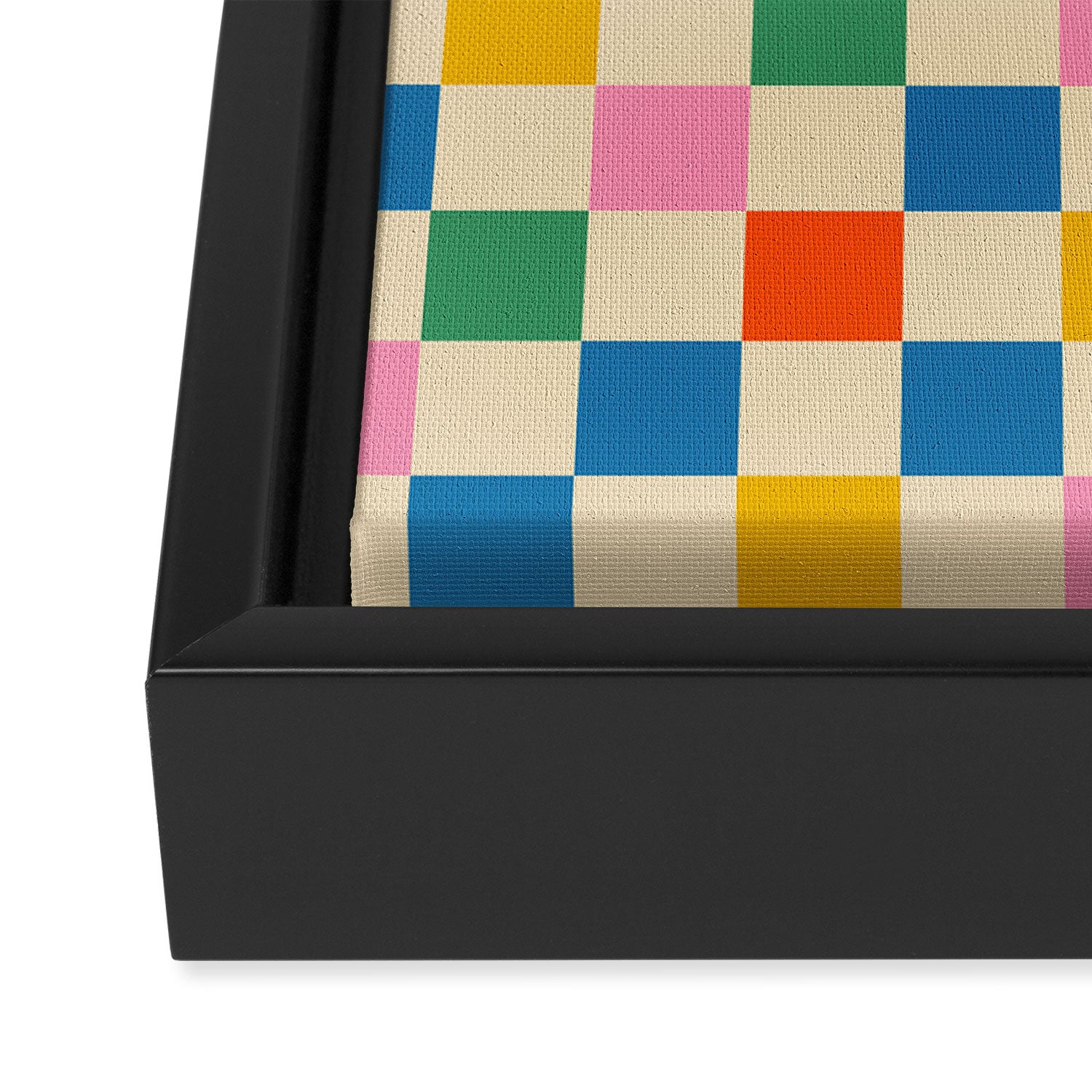 Checkerboard Check Colorful Geometric Checked Pattern Blue Green Pink Mustard Orange Cream Framed Canvas Print Gallery Image 3