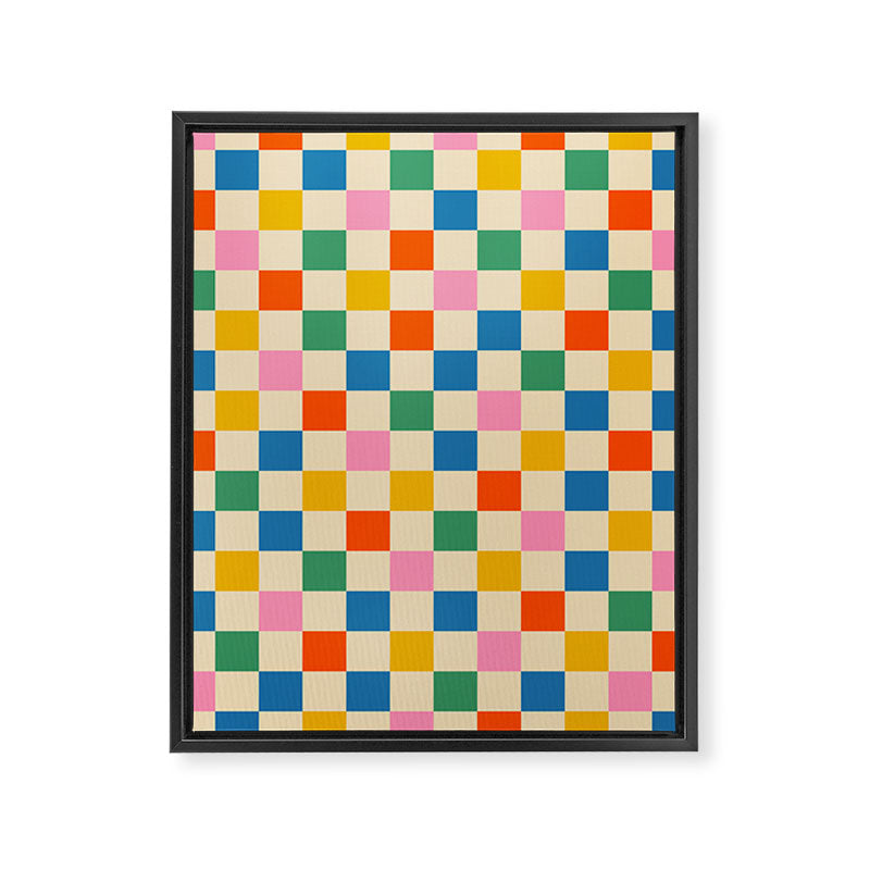 Checkerboard Check Colorful Geometric Checked Pattern Blue Green Pink Mustard Orange Cream Framed Canvas Print Gallery Image 8