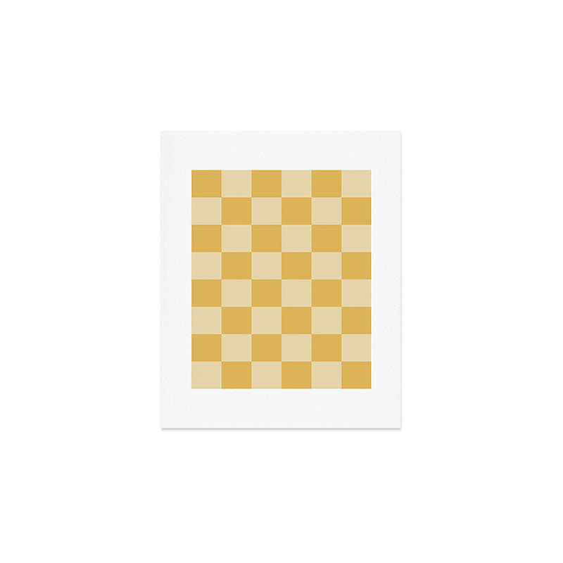 Checkerboard Check Geometric Checked Pattern in Double Mustard Art Print Gallery Image 1