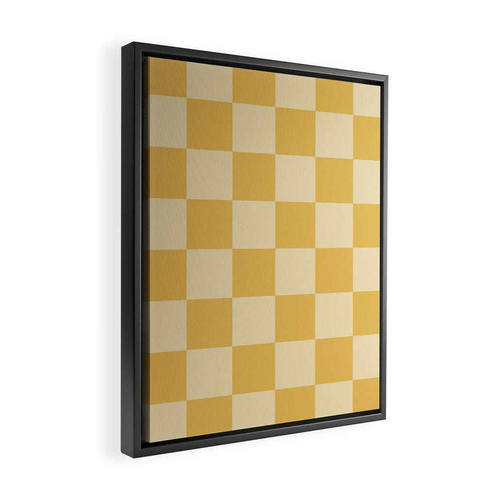 Checkerboard Check Geometric Checked Pattern in Double Mustard Framed Canvas Print Gallery Image 2