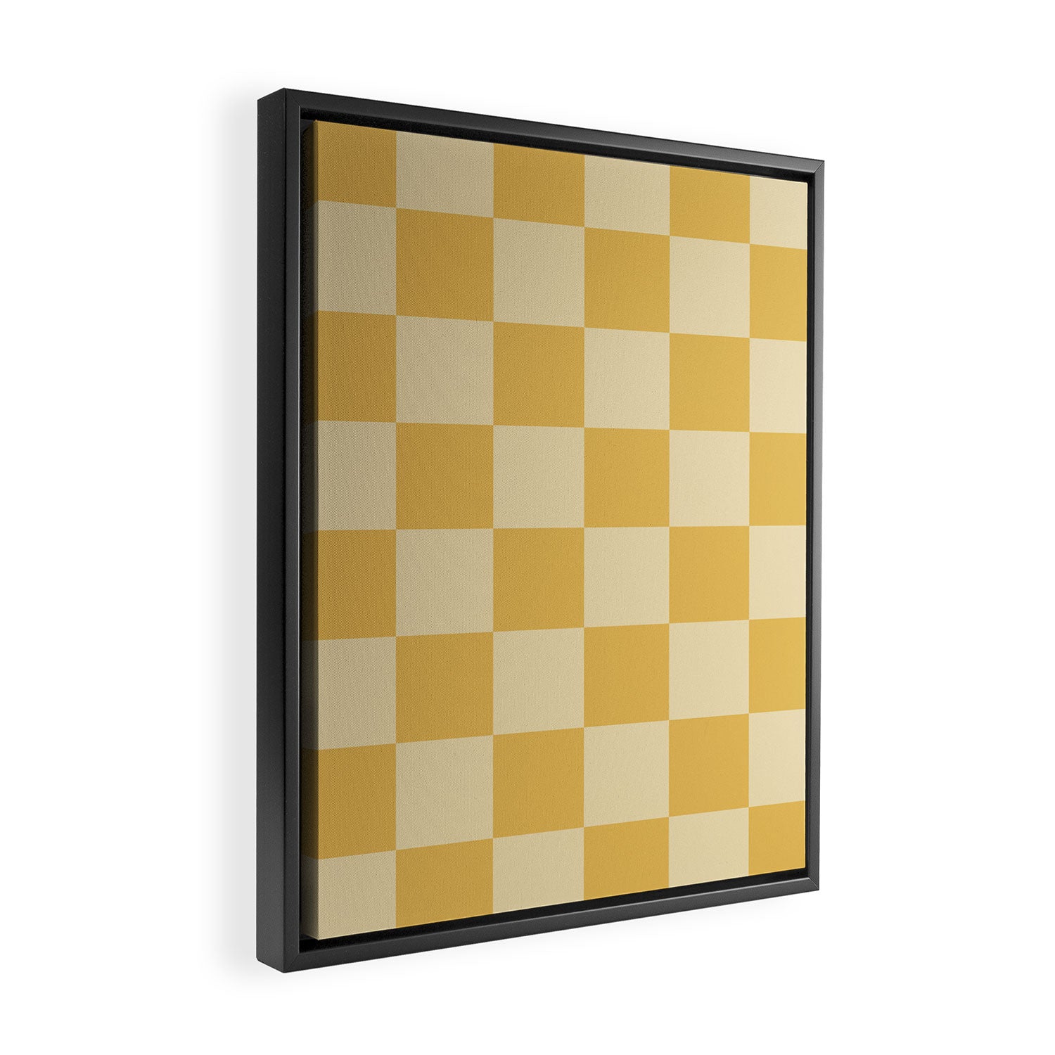 Checkerboard Check Geometric Checked Pattern in Double Mustard Framed Canvas Print Gallery Image 2