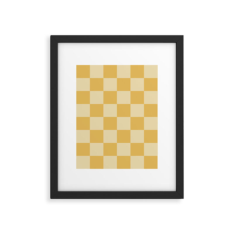 Checkerboard Check Geometric Checked Pattern in Double Mustard Framed Art Print Gallery Image 6