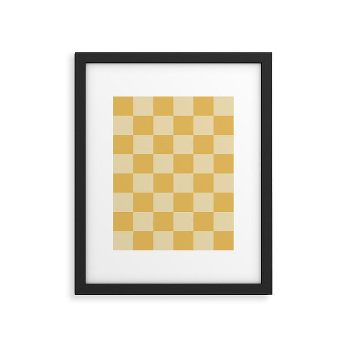 Checkerboard Check Geometric Checked Pattern in Double Mustard Framed Art Print Gallery Image 1