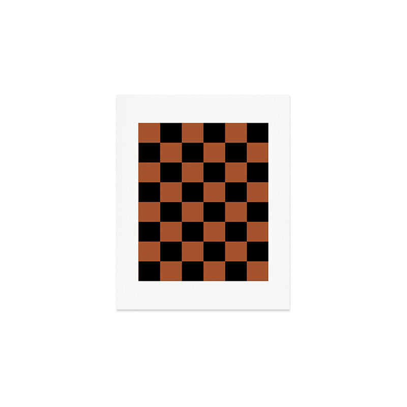 Checkerboard Check Geometric Checked Pattern Rust and Black Art Print Gallery Image 1