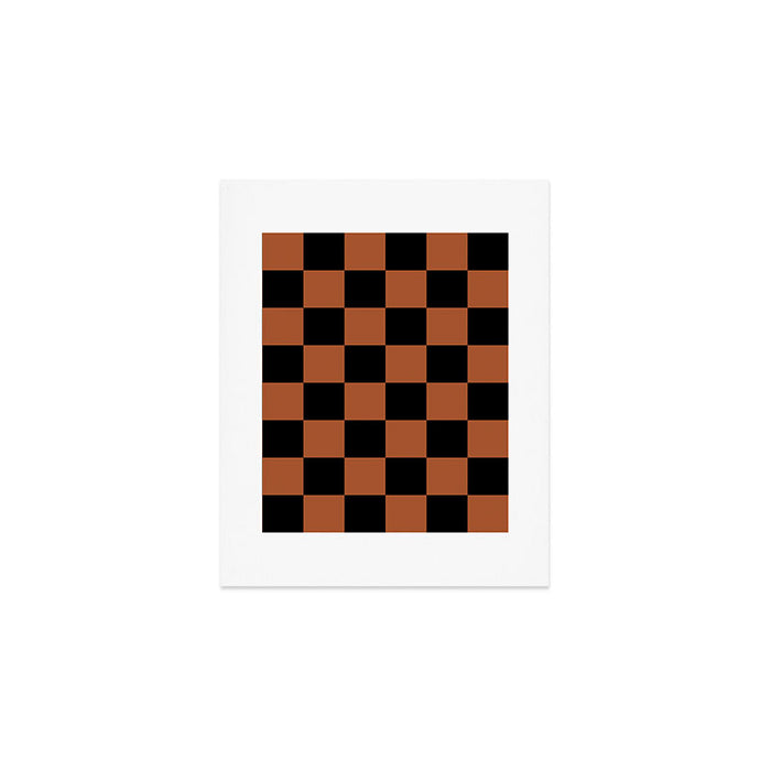 Checkerboard Check Geometric Checked Pattern Rust and Black Art Print Gallery Image 1