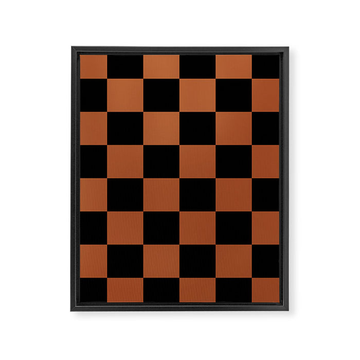 Checkerboard Check Geometric Checked Pattern Rust and Black Framed Canvas Print Gallery Image 1