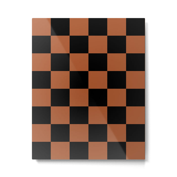 Checkerboard Check Geometric Checked Pattern Rust and Black Metal Print Gallery Image 1
