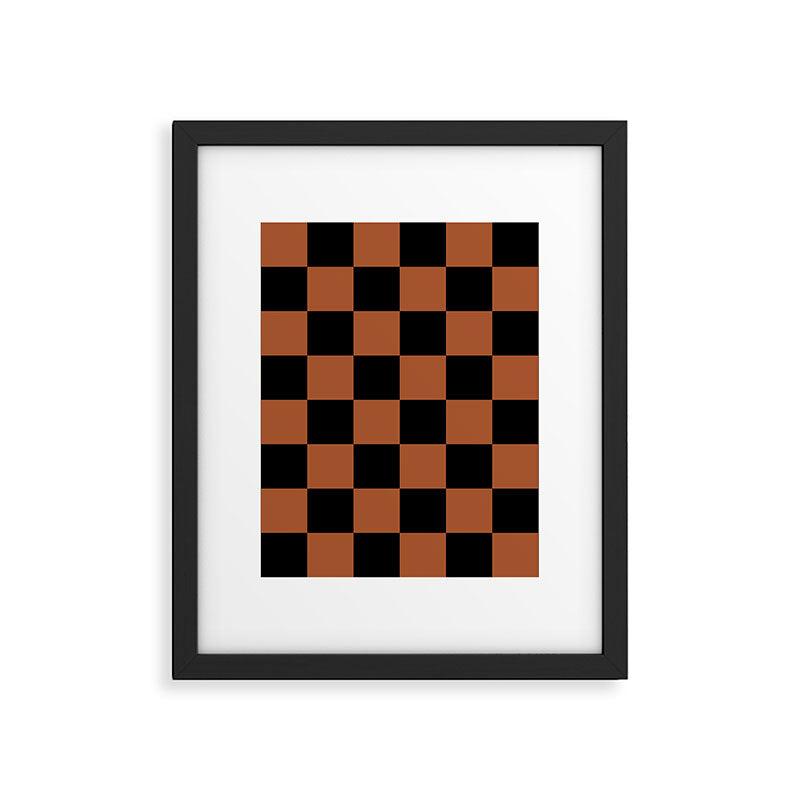 Checkerboard Check Geometric Checked Pattern Rust and Black Framed Art Print Gallery Image 6