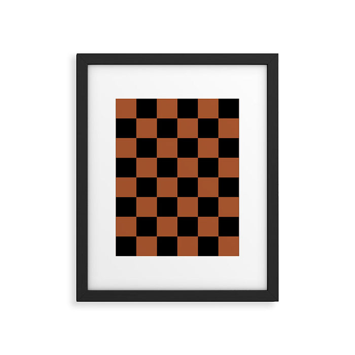 Checkerboard Check Geometric Checked Pattern Rust and Black Framed Art Print Gallery Image 1