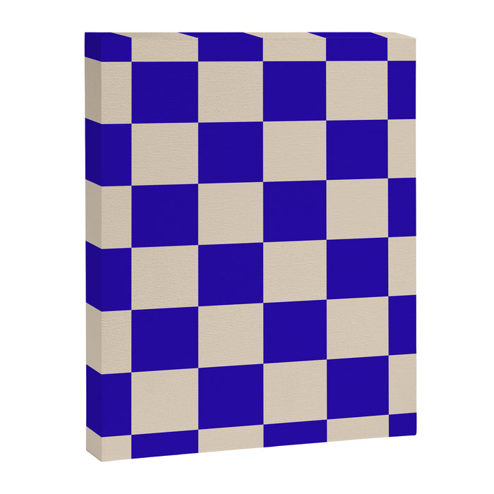 Checkerboard Check Pattern in Cobalt Blue and Beige Canvas Print Gallery Image 1
