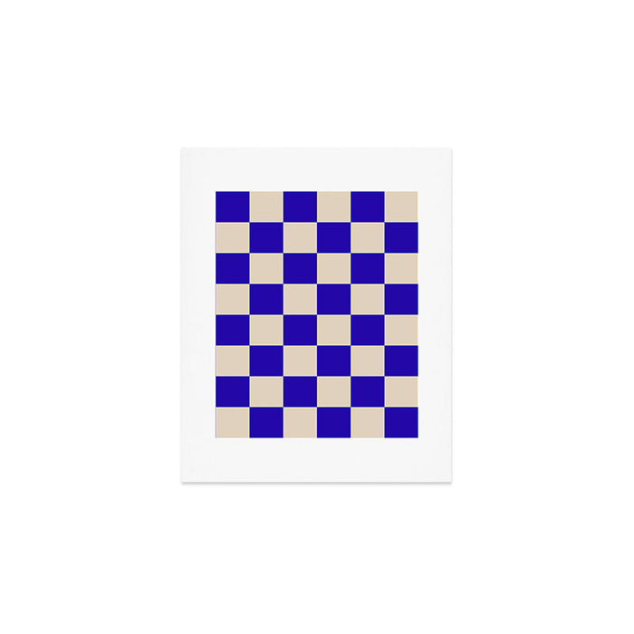 Checkerboard Check Pattern in Cobalt Blue and Beige Art Print Gallery Image 1