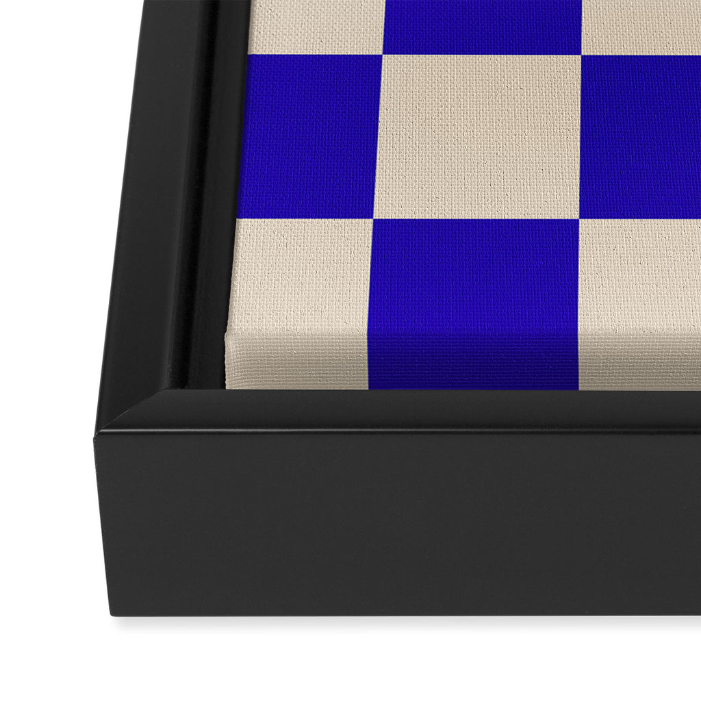 Checkerboard Check Pattern in Cobalt Blue and Beige Framed Canvas Print Gallery Image 3