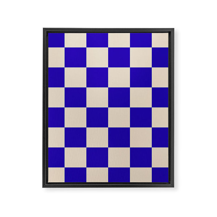 Checkerboard Check Pattern in Cobalt Blue and Beige Framed Canvas Print Gallery Image 1