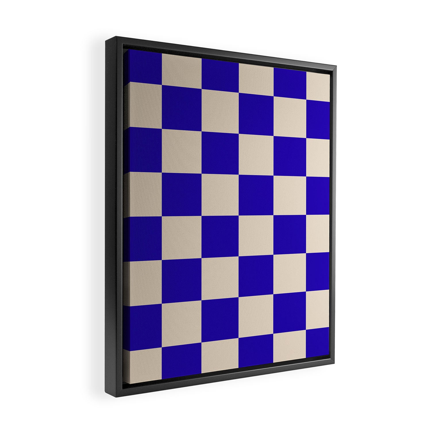 Checkerboard Check Pattern in Cobalt Blue and Beige Framed Canvas Print Gallery Image 2