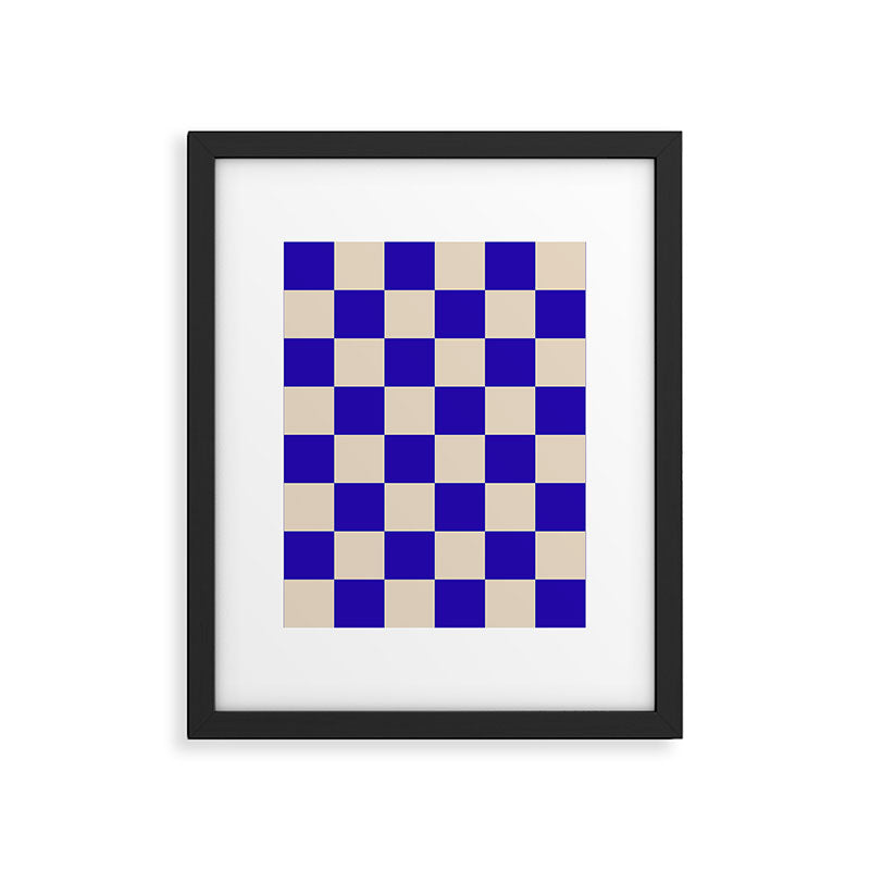 Checkerboard Check Pattern in Cobalt Blue and Beige Framed Art Print Gallery Image 6
