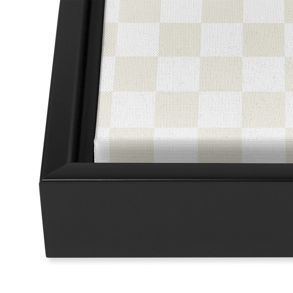 Checkerboard Check Pattern in Pale Light Neutral Beige on White Framed Canvas Print Gallery Image 3