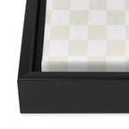Checkerboard Check Pattern in Pale Light Neutral Beige on White Framed Canvas Print Gallery Image 3