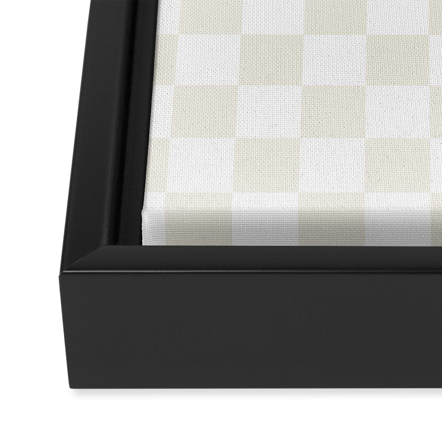 Checkerboard Check Pattern in Pale Light Neutral Beige on White Framed Canvas Print Gallery Image 3