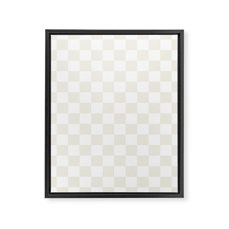 Checkerboard Check Pattern in Pale Light Neutral Beige on White Framed Canvas Print Gallery Image 8