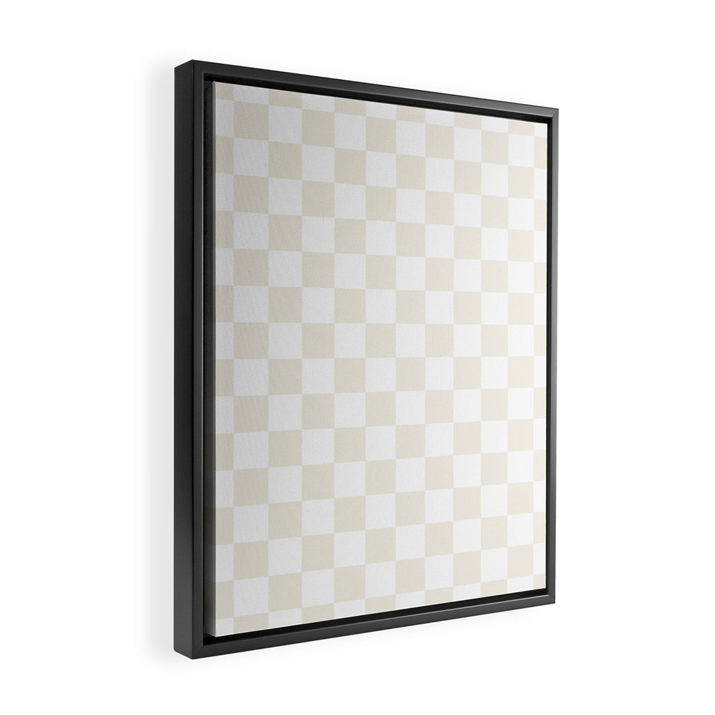 Checkerboard Check Pattern in Pale Light Neutral Beige on White Framed Canvas Print Gallery Image 2