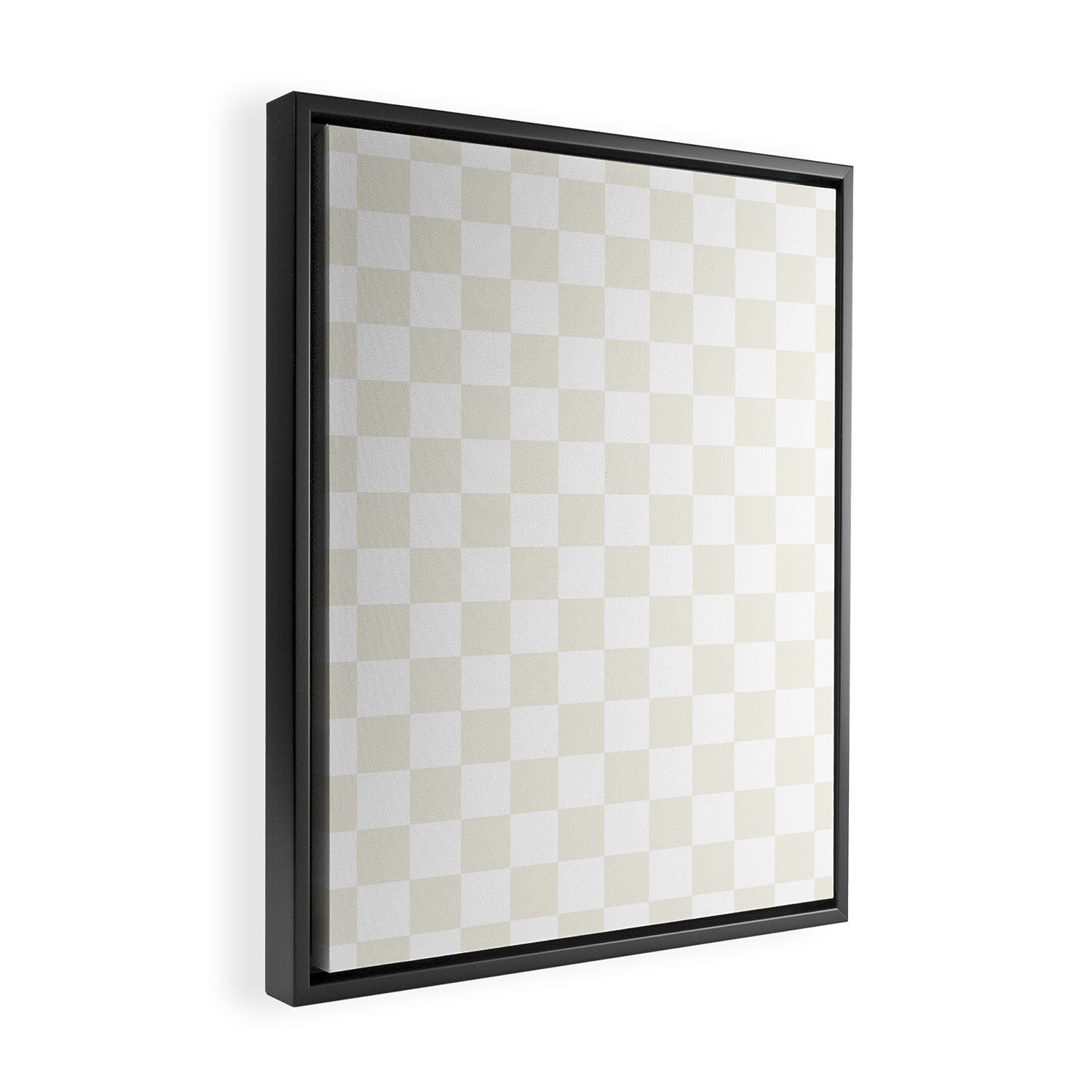 Checkerboard Check Pattern in Pale Light Neutral Beige on White Framed Canvas Print Gallery Image 2