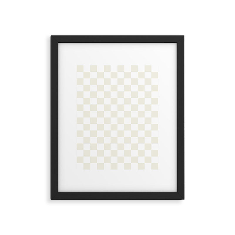Checkerboard Check Pattern in Pale Light Neutral Beige on White Framed Art Print Gallery Image 6