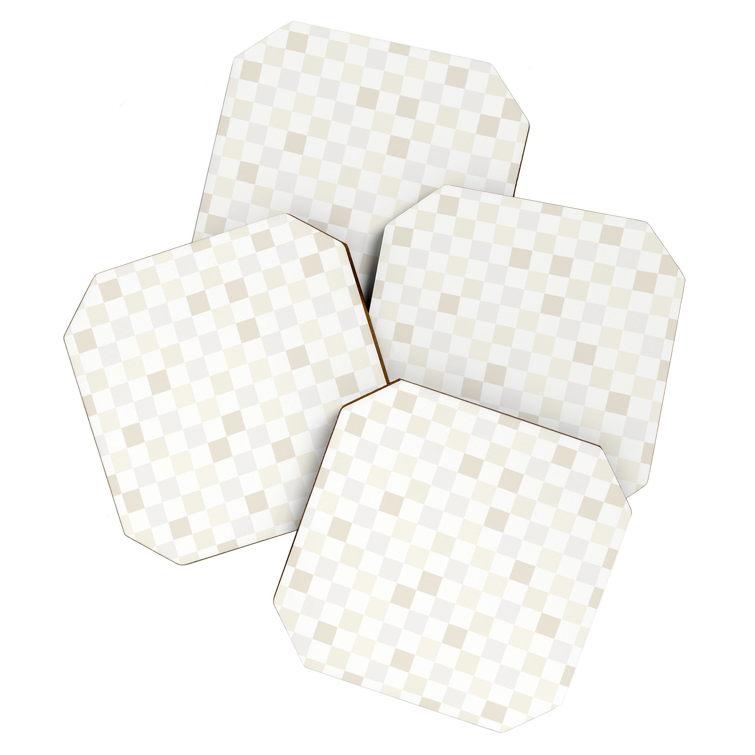 Checkerboard Check Pattern in Pale Light Neutral Beige White Tones Coaster Gallery Image 1