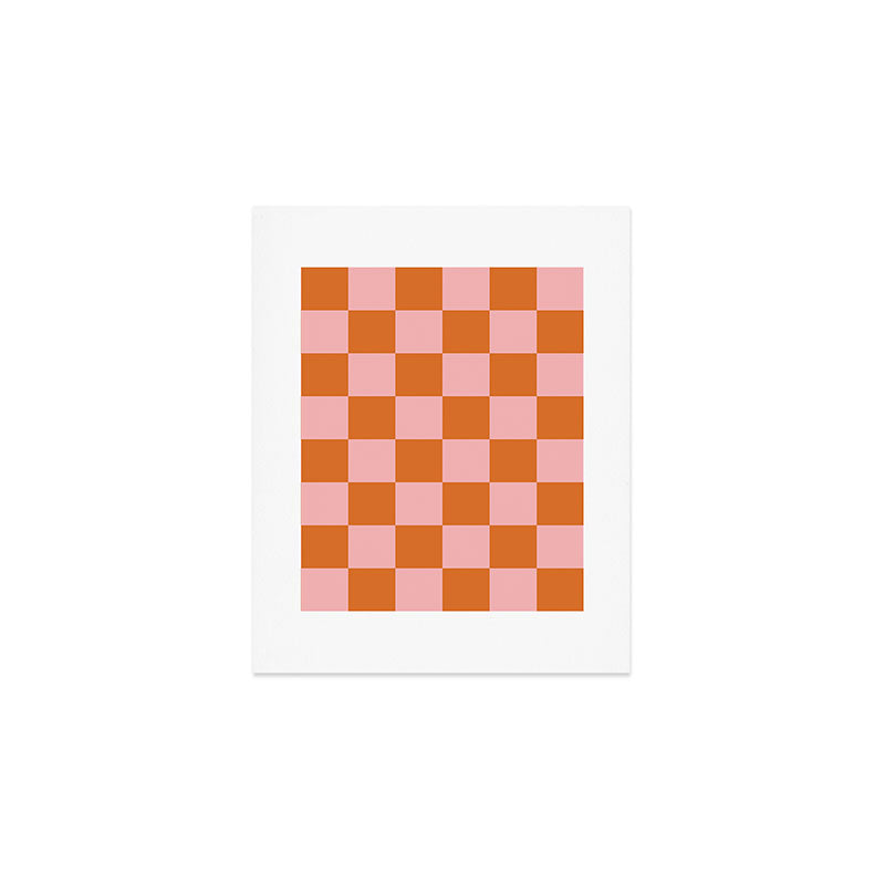 Checkerboard Check Pattern in Pink and Orange Art Print Gallery Image 1