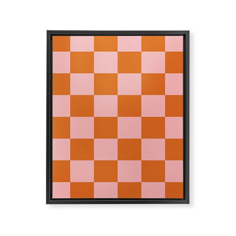 Checkerboard Check Pattern in Pink and Orange Framed Canvas Print Gallery Image 8