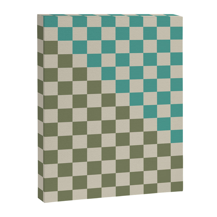 Checkerboard Diagonal Check Pattern in Vintage Olive Green and Turquoise Teal Canvas Print Gallery Image 1