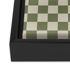 Checkerboard Diagonal Check Pattern in Vintage Olive Green and Turquoise Teal Framed Canvas Print Gallery Image 3