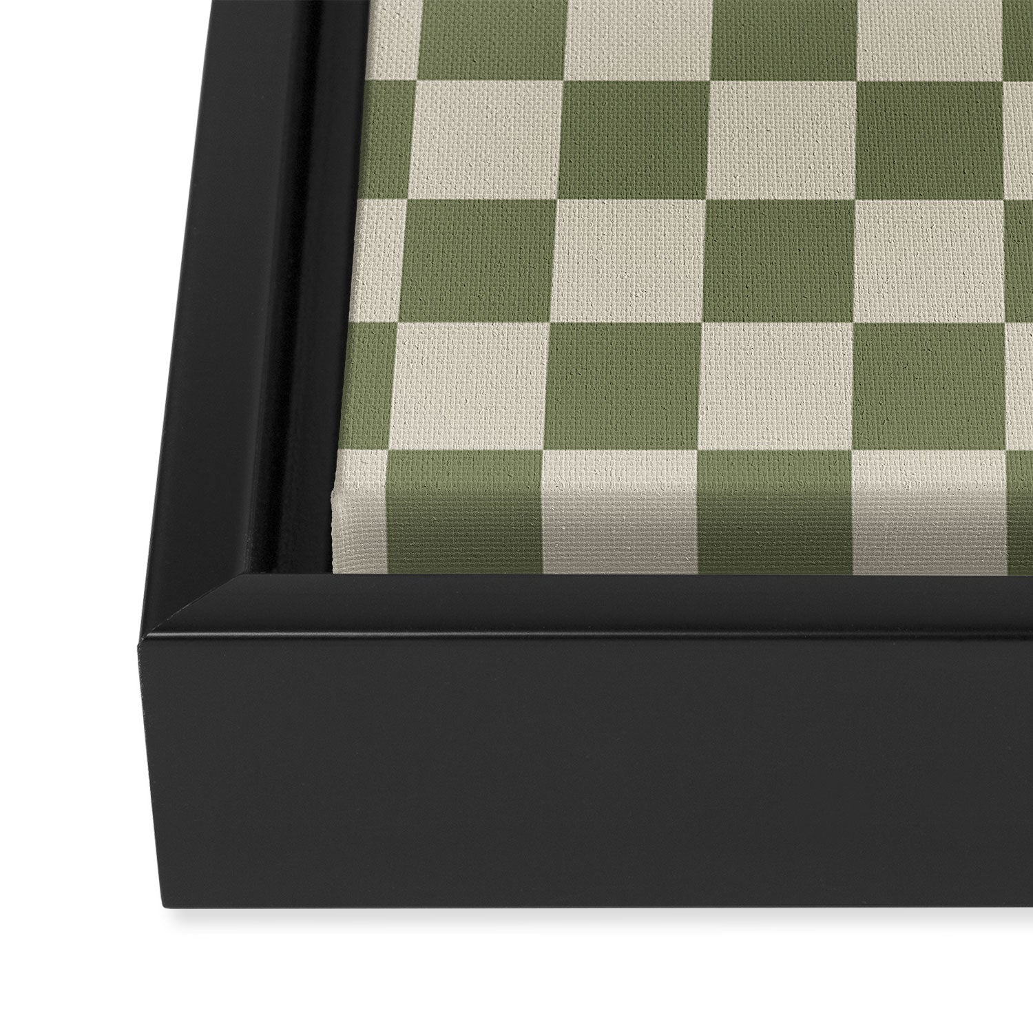 Checkerboard Diagonal Check Pattern in Vintage Olive Green and Turquoise Teal Framed Canvas Print Gallery Image 3