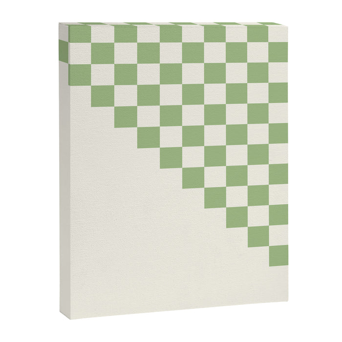 Checkerboard Half Diagonal Check Pattern in Light Sage Green and Cream Canvas Print Gallery Image 1