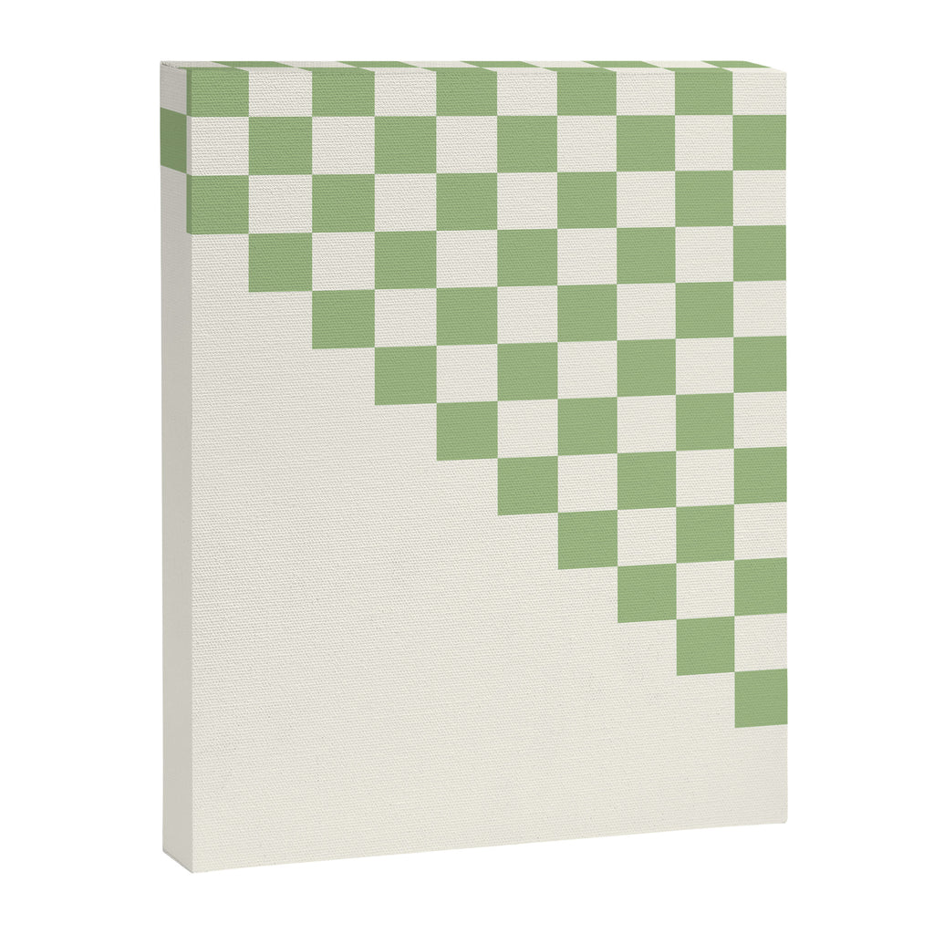 Checkerboard Half Diagonal Check Pattern in Light Sage Green and Cream Canvas Print Gallery Image 8