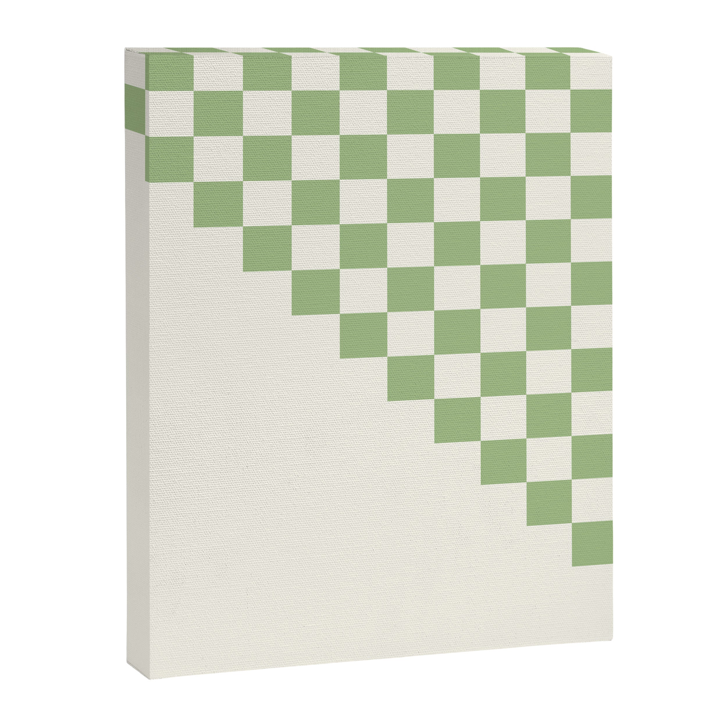 Checkerboard Half Diagonal Check Pattern in Light Sage Green and Cream Canvas Print Gallery Image 8
