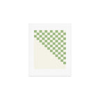 Checkerboard Half Diagonal Check Pattern in Light Sage Green and Cream Art Print Gallery Image 1