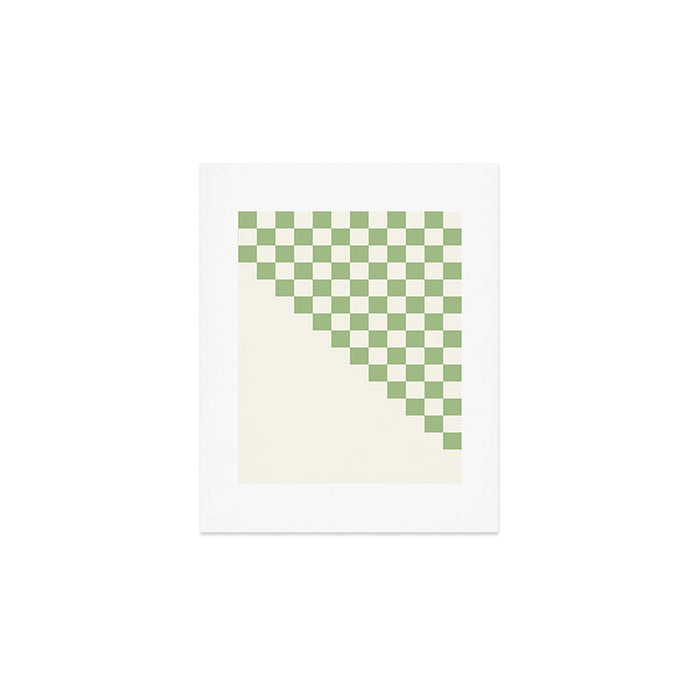Checkerboard Half Diagonal Check Pattern in Light Sage Green and Cream Art Print Gallery Image 1