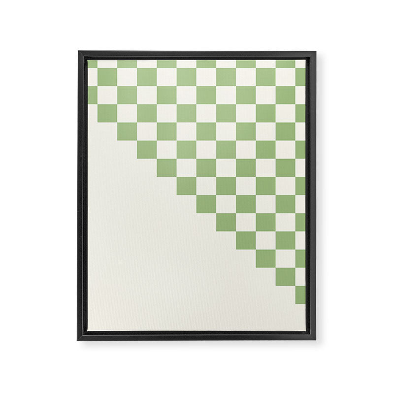 Checkerboard Half Diagonal Check Pattern in Light Sage Green and Cream Framed Canvas Print Gallery Image 8